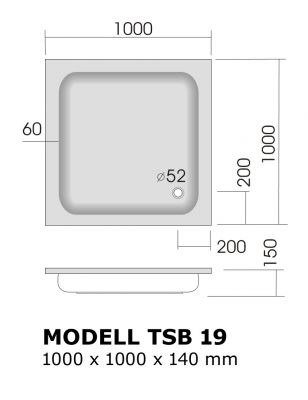 Duschwanne 100x100, 14cm tief, tsb019